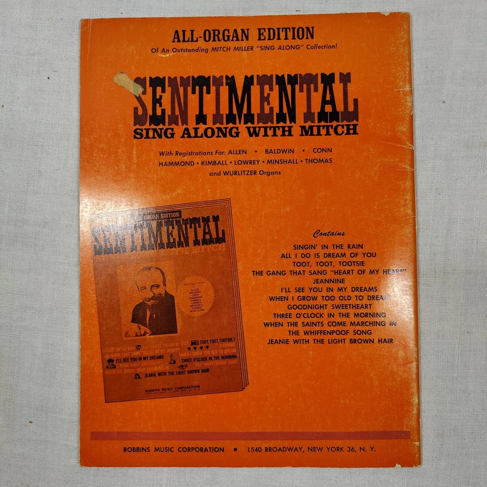 Raro 1964 Antigo MEMÓRIAS CANTAM JUNTO COM MITCH por Jimmy Carroll ORGAN Livro de Canções - Imagem 2 de 4