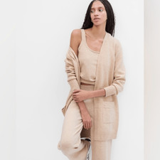 GAP Cozy Longline Open Front Cardigan In Heather Oatmeal Cream Women's Size XS