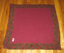 YSL Yves Saint Laurent Wine Green Paisley Striped 100 Silk Square Scarf 35"