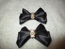 Vintage S.G D'or Black Satin Bows Shoes Clips