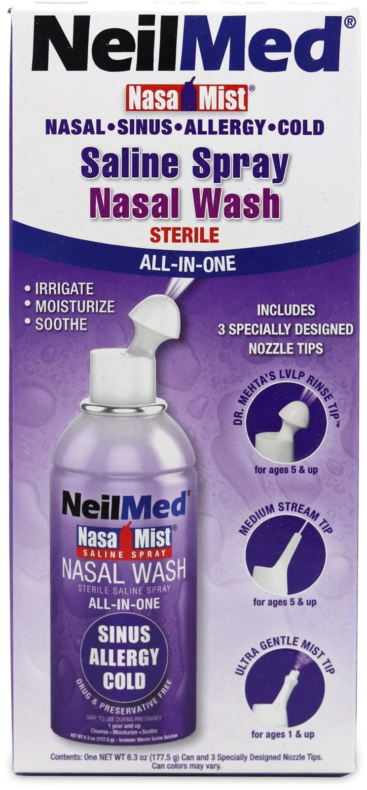 NeilMed Saline Spray All In One Nasal Wash 177.5g x2 Sinus Relief - Image 2