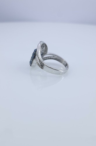 1.16 Ct Natural Round Cut White Blue Diamond Cluster Band Engagement Silver Ring - Picture 4 of 8