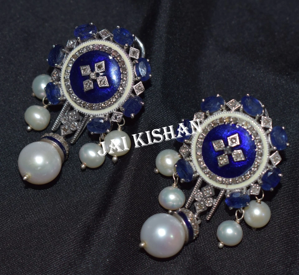 Zaffiro Blu Perla Gemma 925 Argento Sterling Pavé di Diamanti Pendente Orecchino - Immagine 2 di 4