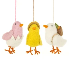 Primitive Folk Art Handmade Felted Easter Chirpy Chicks Ornaments 3 styles