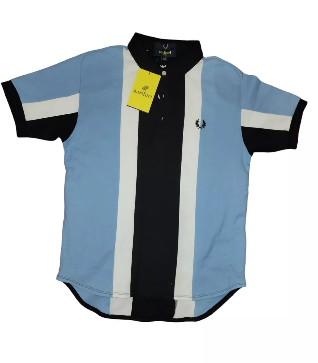 Fred Perry X NARIFURI Mens S Twin Tipped Polo Shirt Black Sky Blue G12  Striped