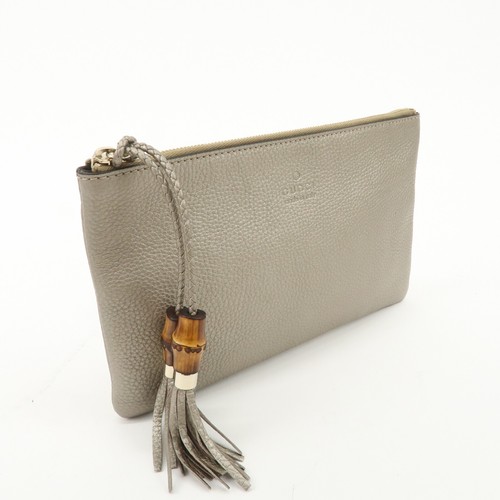 Authentic GUCCI Bamboo Leather Tassel Pouch Champaigne Beige 376854 Used F/S - Picture 4 of 19