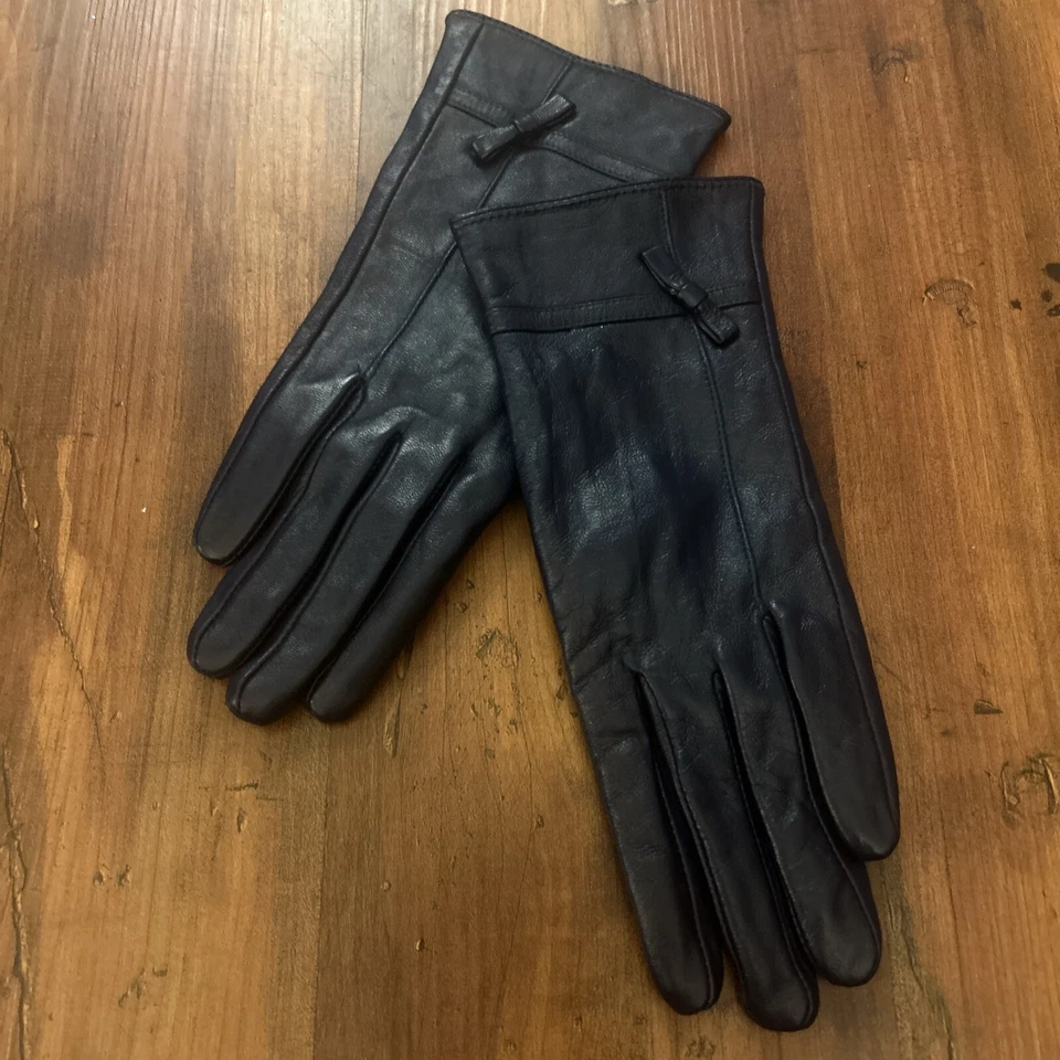 Guantes de cuero suave vintage para mujer talla 8 azul marino 10” azul acento arco clásico Foto 2 de 4
