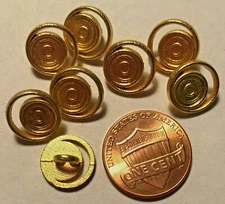 8 Small Pierced Brushed Gold Tone Metal Buttons Just Over 7/16" 11.6mm 9550