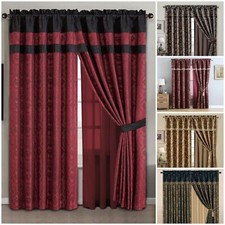 Chezmoi Collection 4-Piece Jacquard Window Curtain Drape Set w/Valance Backing