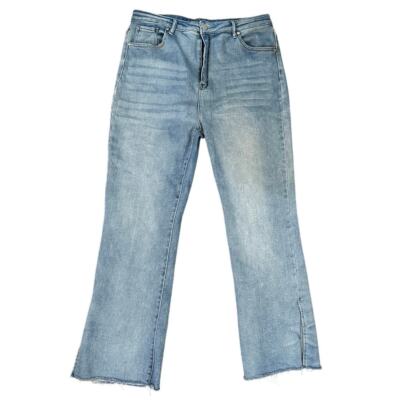 Risen High Rise Raw Hem Side Slit Denim Blue Jeans Size 2XL
