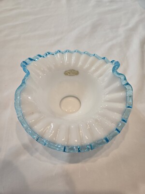Vintage Fenton BLUECREST Ruffled Bowl Has The Original Fenton Label 