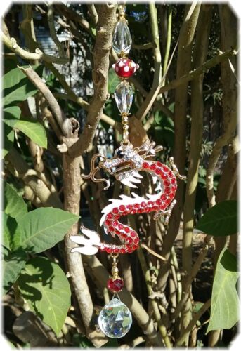 Handmade Red & Gold Dragon Sun-Catcher Swarovski Crystals Czech Beads &BJ - Picture 5 of 13