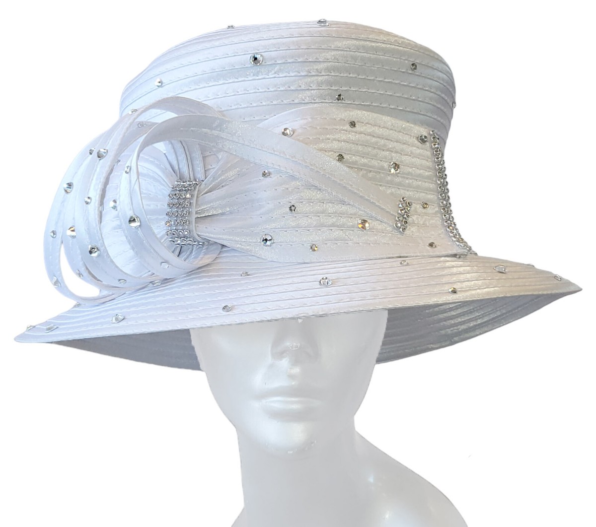 Rhinestones satin ribbon adjustable hat great for church 