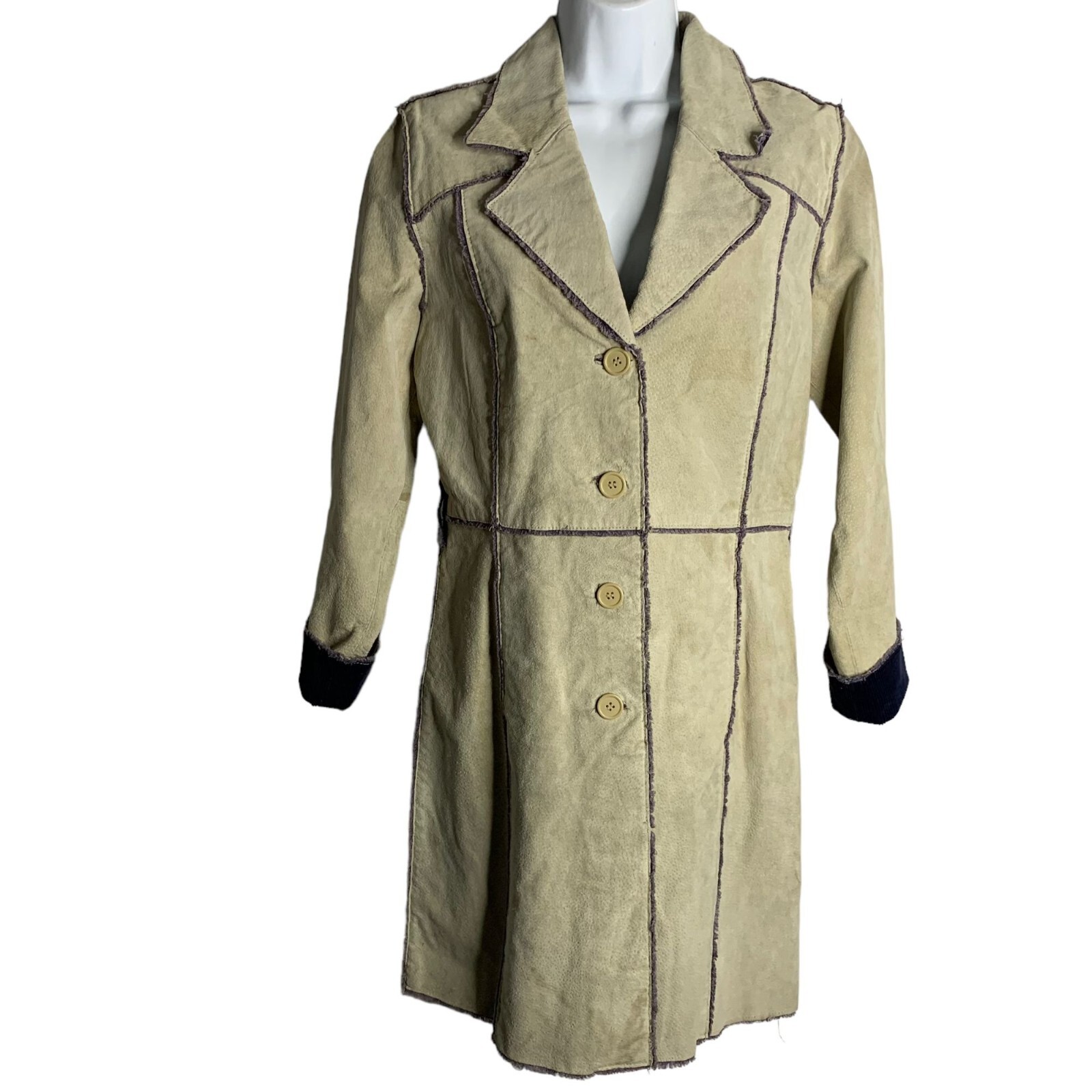 Vintage Leather Patchwork Jacket M Beige Corduroy… - image 1