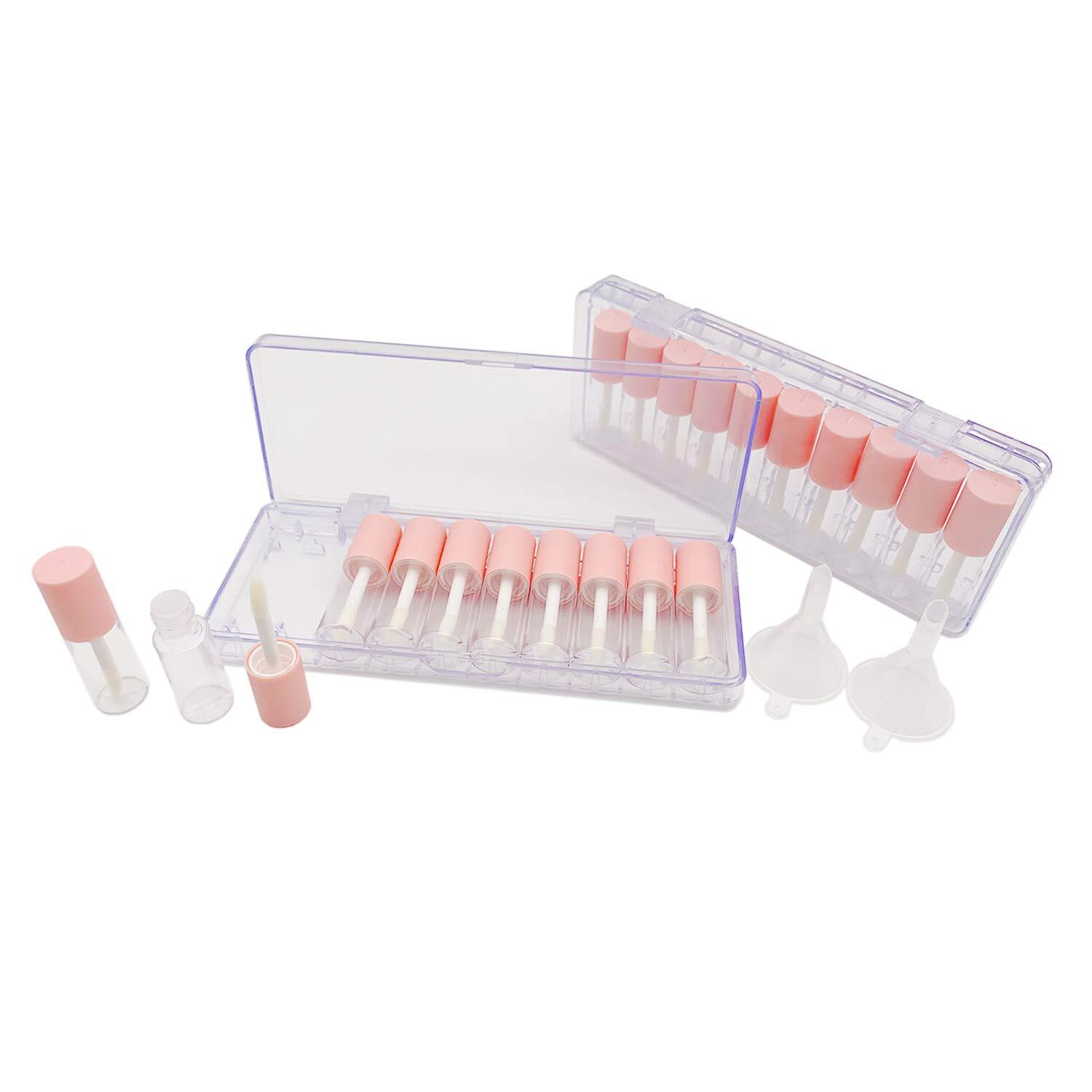 20 PCS 3.5ml Pink Clear Mini Lip Gloss Tubes with Wand Funnel Stoppers