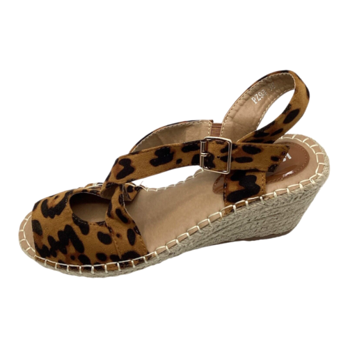 Womens Leopard Print Faux Suede Wedge Heel Summer Shoes Sandals Size UK 5 New - Picture 4 of 9