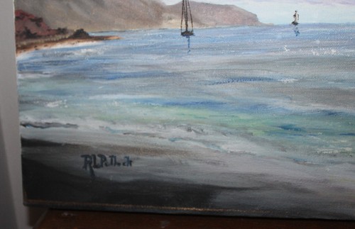 VINTAGE OIL SEASCAPE NAUTICAL SAILBOAT COASTAL PAINTING SIGNED 15" X 30" - Picture 3 of 5