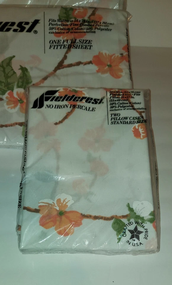 FIELDCREST Perfection Twin Size Fitted & Flat Sheet  Pillow Cases Floral VINTAGE - Image 2 of 4