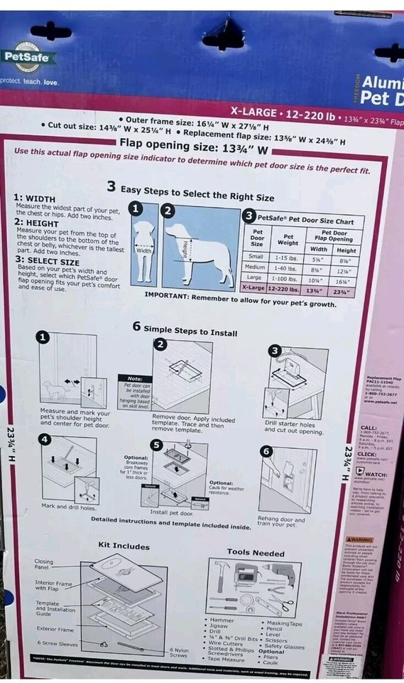 PetSafe Freedom Aluminum Pet Door XLarge XL Size 12 220 LB. (PPA00