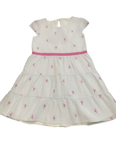 Crown & Ivy Kids Dress Girls Size 16 Blue White Striped Seersucker Flamingo Embr