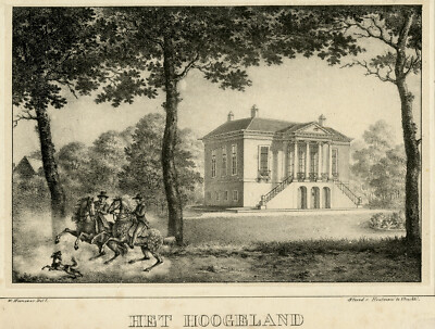 Antiker Druck-ARCHITEKTUR-HET HOOGELAND-UTRECHT-NIEDERLANDE-Hoevenaar-ca. 1830