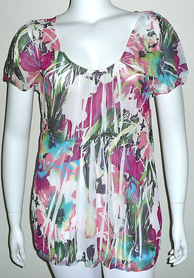 Simply Irresistible Sublimation Floral SS Top Blouse Pink White Plus 1X - New!
