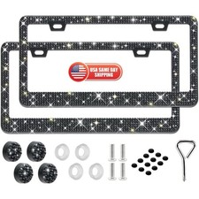 2 Pcs Bling License Plate Frames Glitter Sparkly Rhinestone Black For Women Gift