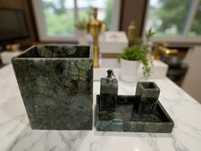 Luxury Labradorite Gemstone 4-Piece Bathroom Set   Handmade Crystal Vanity Colle
