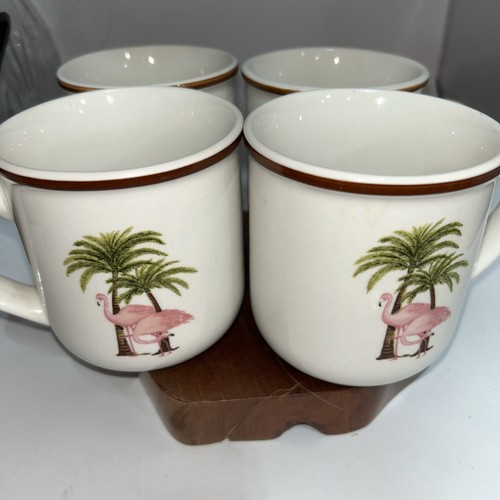 4 TOTALLY TODAY 3 3/4" Tall Mugs In The Flamingo Pattern - Picture 1 of 3