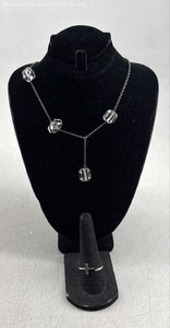 925 Sterling Silver Chain Clear Quartz Jewelry w/ Necklace, Cross Ring 9.8g