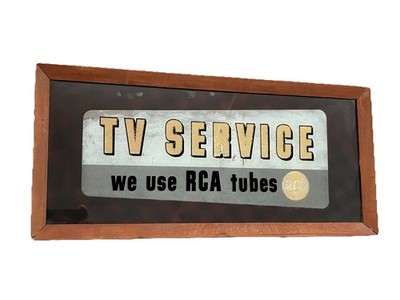 Scarce Antique Original  We use RCA tubes  TV Service Sign Glass
