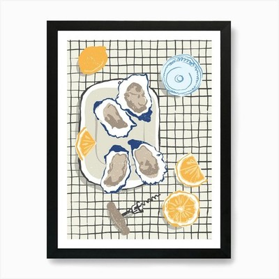 Zitronenaustern auf der Halbschale Kunst gerahmtes Wandbild Poster Leinwanddruck Bild