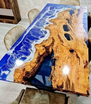 Ocean Epoxy Resin Dining Table   Handmade Coastal River Table   Luxury Modern