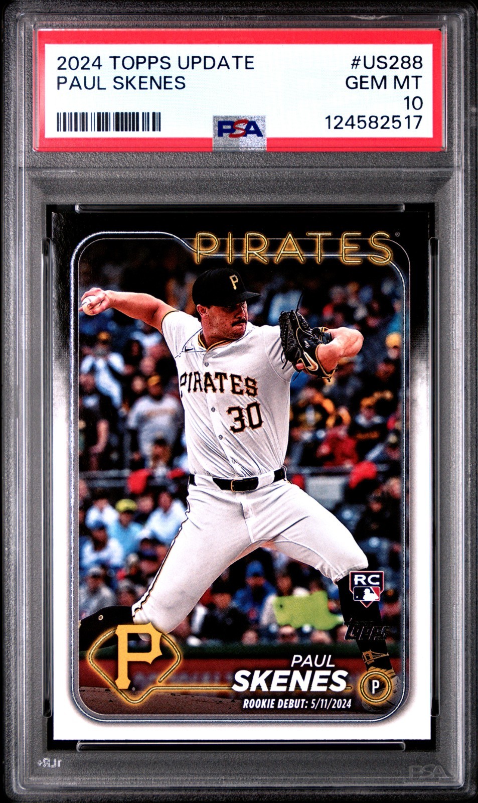 2024 Topps Update Series Paul Skenes Rookie Debut #US288 RC PSA 10 GEM MINT