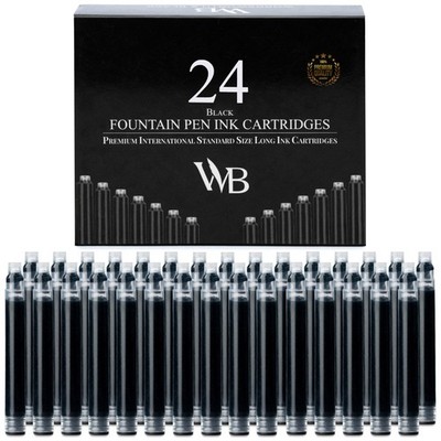 24 Pack Fountain Pen Ink Cartridges - Set of 24 Black Ink Cartridges...