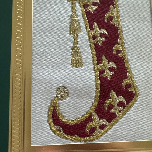 Vtg Christmas Card Brett Jacquard Tapestry Stocking Presents Fleur De Lis - Picture 4 of 9