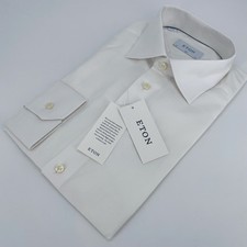 Eton Dress Shirt Mens L 16 1/2 - 42 White Self Striped Slim Fit Collar Button Up