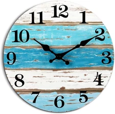 CHYLIN Wall Clock, Beach Themed Blue Wall Clocks Battery Operated Silent Non-Tic