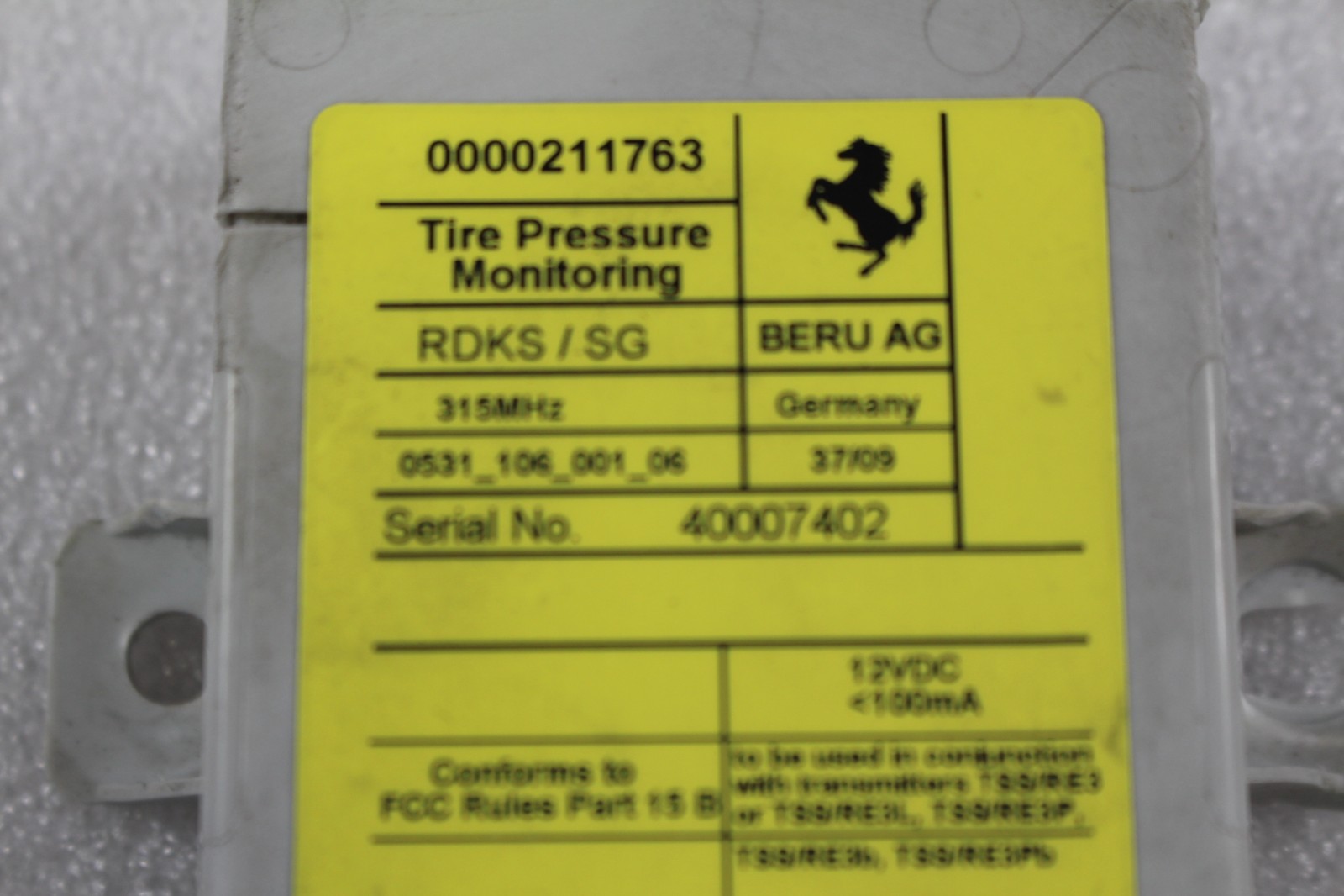 Ferrari 575, F430, TPMS Control Module, Used, P/N 211763