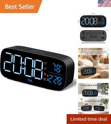 Elegant 6.8'' Digital Alarm Clock - Dual Alarms & Dimmable Brightness - Black