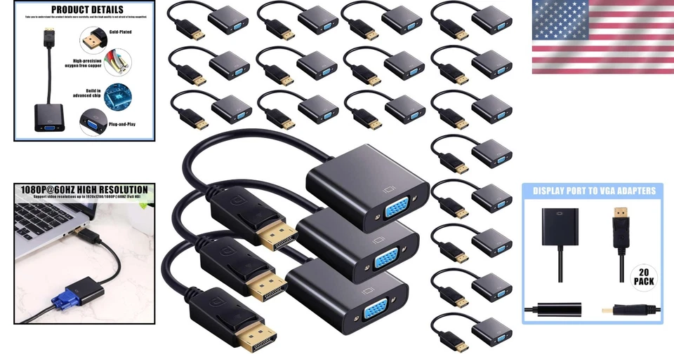 Versatile 20-Pack Gold Plated DisplayPort to VGA Adapters for Seamless Display - Image 2 of 4