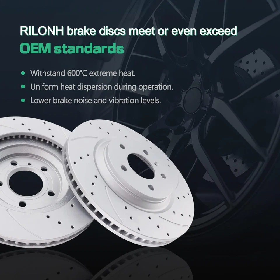 Rotores de freno de disco de freno delanteros perforados y ranurados 55124 12,72 pulgadas / 323 mm ajuste Foto 3 de 4