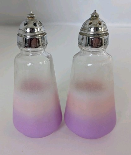 Blenko Salz und Pfefferstreuer Anker Hocking Lila Lavendel Glas Metallplatten - Bild 2 von 10
