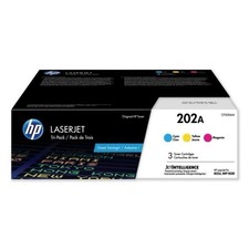 HP 202A Cyan, Magenta, Yellow Toner Cartridges, Tri-Pack, CF500AM