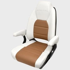 Manitou Boat High Back Helm Seat 3039-002583 | White Cognac w/ Bolster