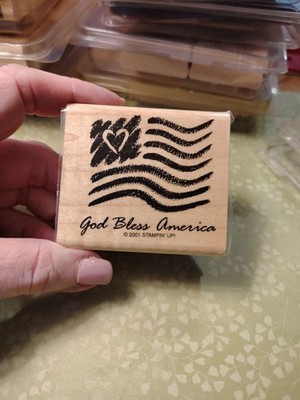 Stampin Up wood mounted rubber stamps God Bless America, 1 Stamp
