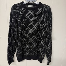 Vtg 90s Area Metallic Thread Crewneck Sweater Geometric Pattern USA Made Men M