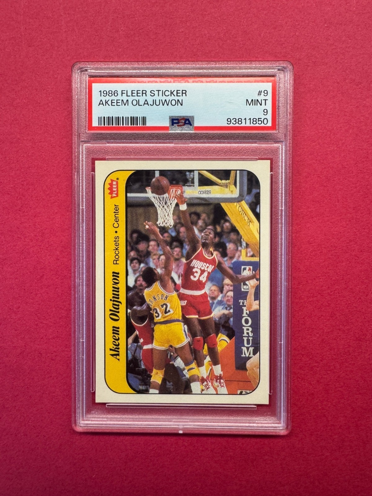 1986-87 Fleer Sticker Akeem Olajuwon #9 PSA Mint 9 Rookie Card RC