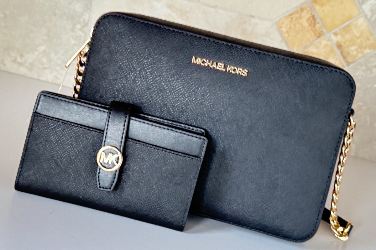 Michael Kors Jet Set Item Crossbody Bag + Wallet Black/Gold | eBay