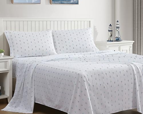 Coastal Print Microfiber Sheet Set, Soft, Comfy, 12" Deep Pockets, Full, - Picture 4 of 8